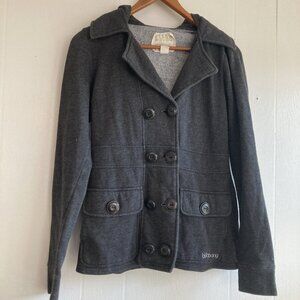 VTG Y2K Billabong Hoodie Coat Gray Button Hooded Jacket Thermal Cargo Pockets S